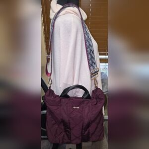 Kedzie Plum Quilted Shoulder Bag With Card Wallet And Matching Guitar Strap